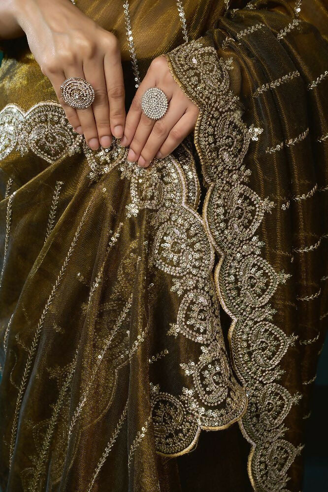Joban Fashion Mehendi Green Net Party Wear Sarees
