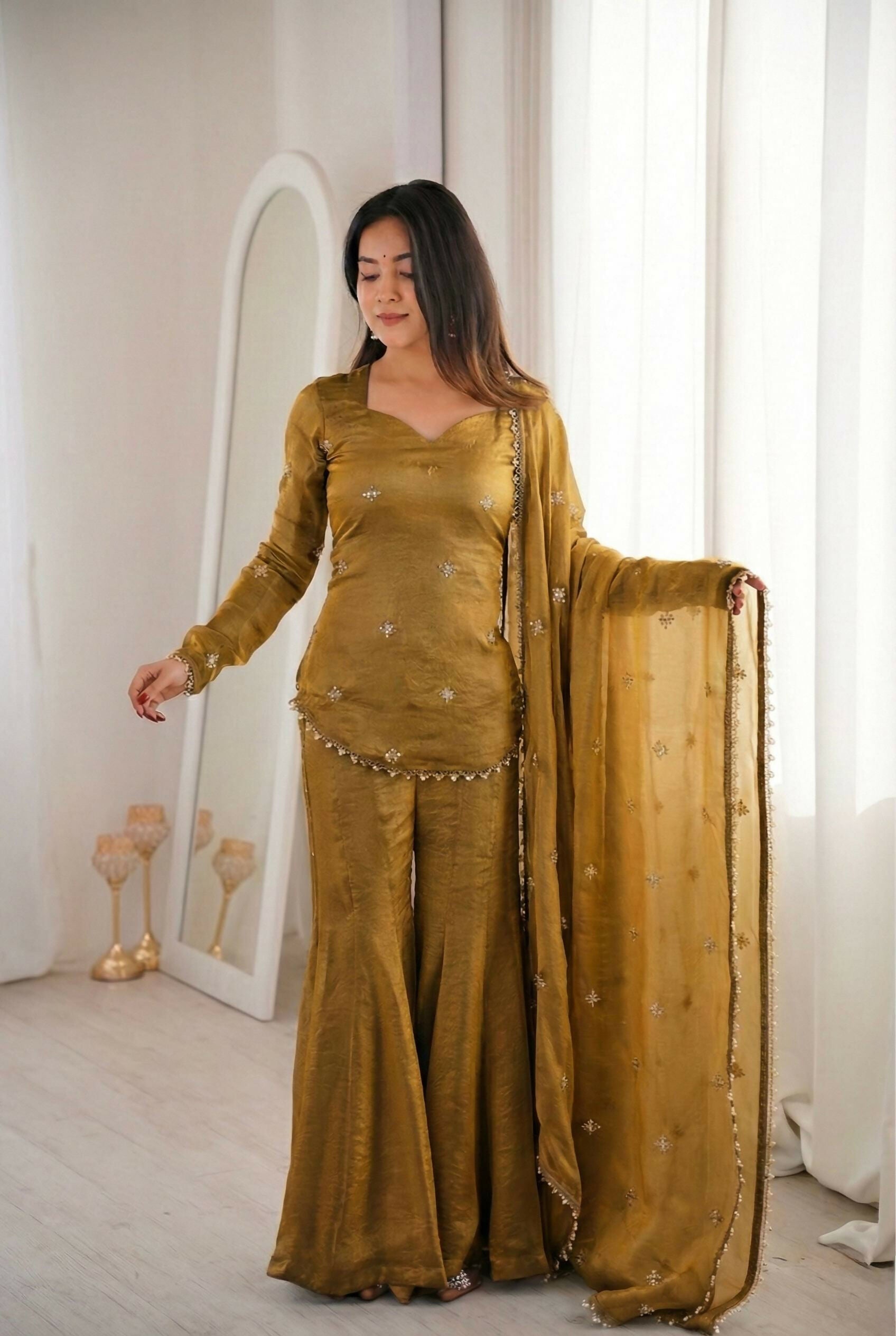 Teeya Creation Olive Fendy Silk Trending Party Wear Salwar Suit