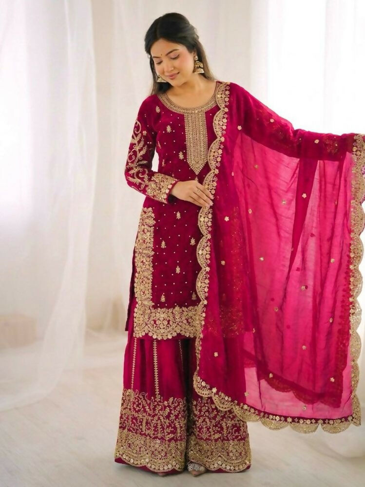 Teeya Creation Rani Color Fendy Silk Embroidery Work Wedding Wear Salwar Suit