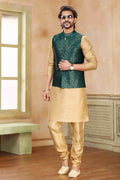 Raivat Ethnic Jacquard Banarasi Silk Woven Work 3 Pics Jacket Set In Green Colour