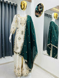 Teeya Creation Green Color Chinon Silk Party Wear Trending Palazzo Set
