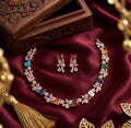 Jewel City Multi-Color Gemstone Floral Necklace Set - Handcrafted 18K Rose Gold Plated Jewellery for Weddings & Parties