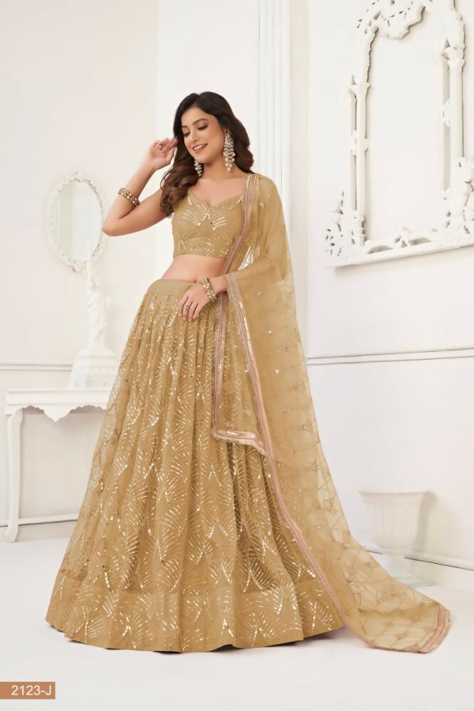Aastha Fashion Chiku Butterfly Net Tone To Tone Thread Work, Sequence Work And Original Mirror Work Embroidery Wedding Wear Lehenga Choli