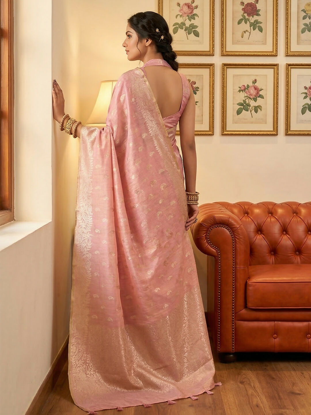 Shree Shyam Fashion Pink Tissue Silk Saree