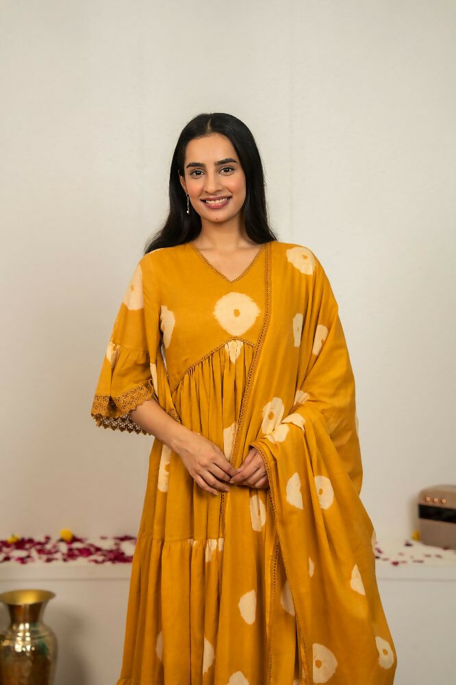 Joban Fashion Musard Yellow Tie & Dye Cotton Suit Set