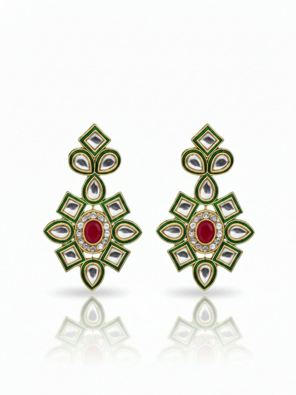 NVR Women Gold Plated White Kundan Jewellery Set