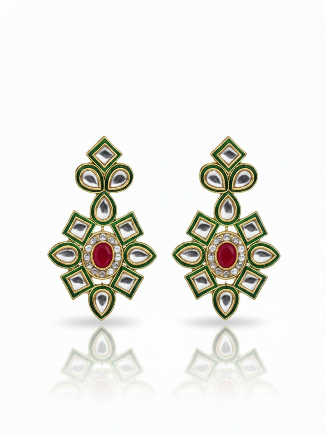 NVR Women Gold Plated White Kundan Jewellery Set