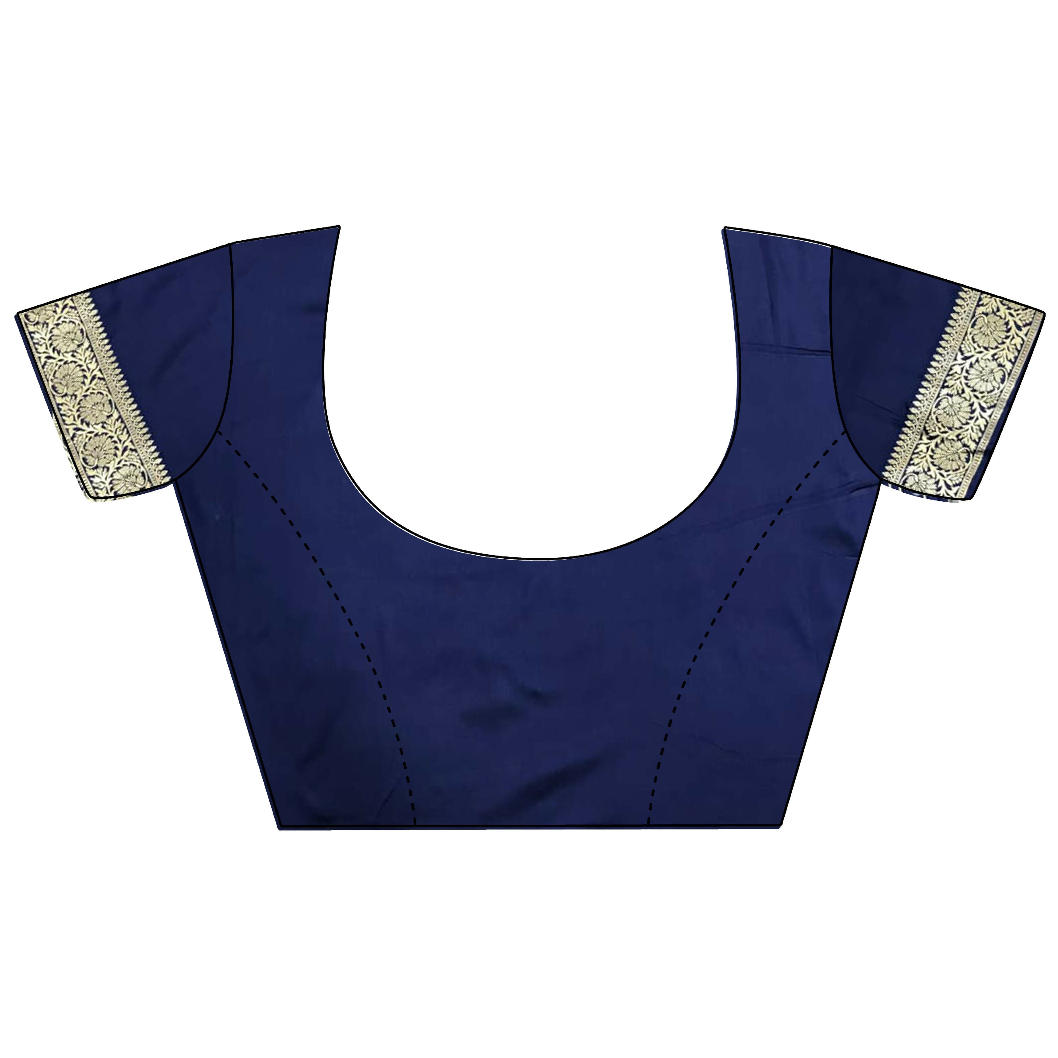 Joban Fashion Navy Blue Ethnic Floral Motifs Soft Lichi Silk Banarasi Saree
