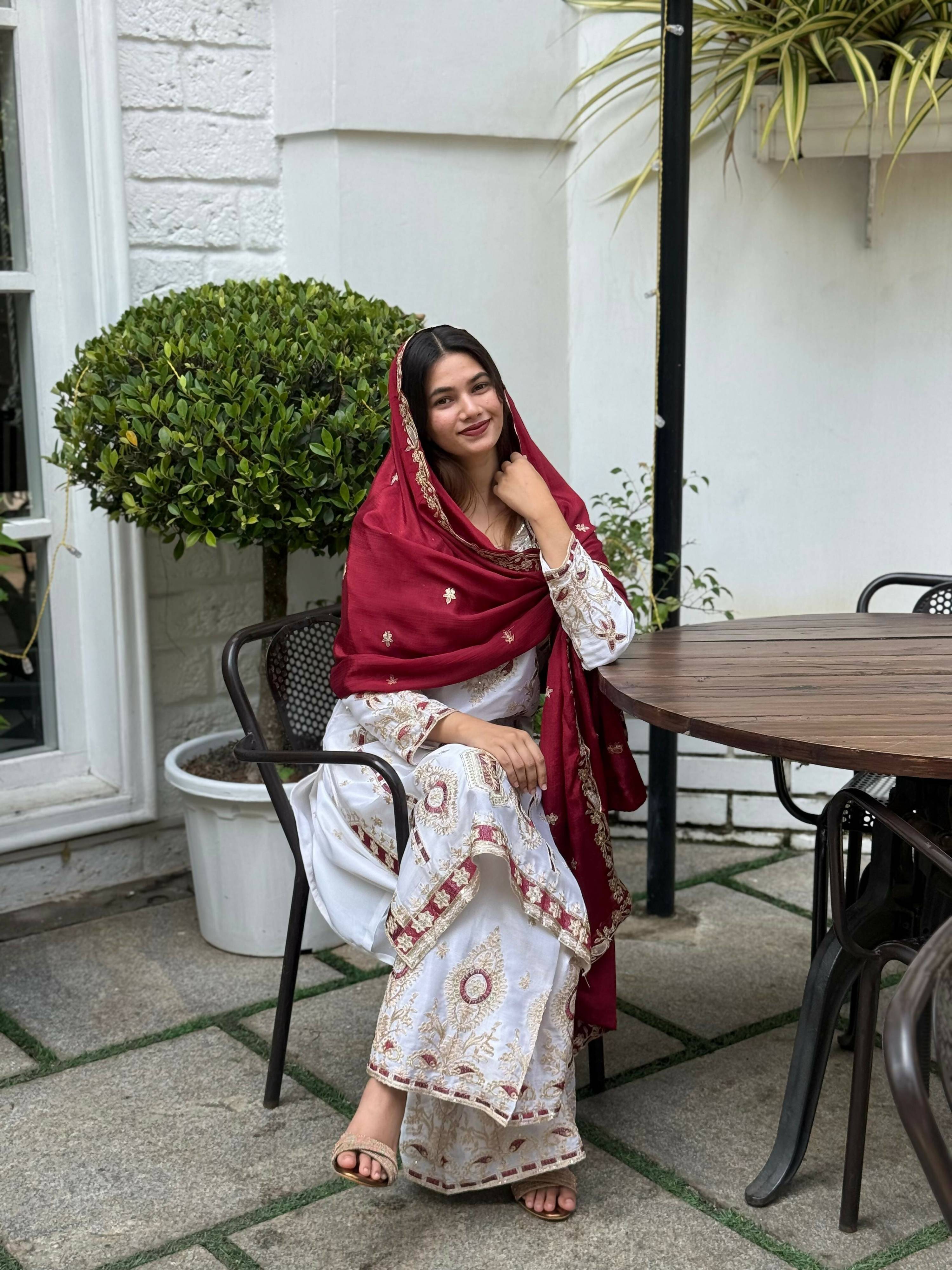 Teeya Creation White Color Chinon Silk Party Wear Trending Palazzo Set