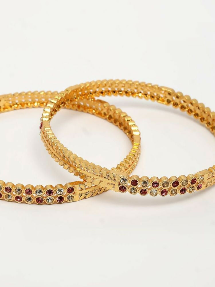 NVR Women Set of 2 Gold Plated CZ Stone Bangle