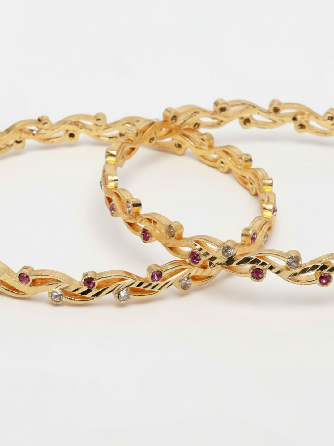 NVR Women Set of 2 Gold Plated CZ Stone Bangle