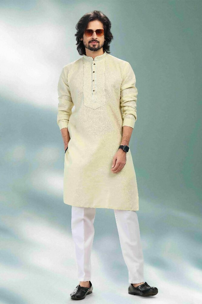 Raivat Ethnic Linen Cotton Pintux Work Kurta Pajama In Pista Green Colour