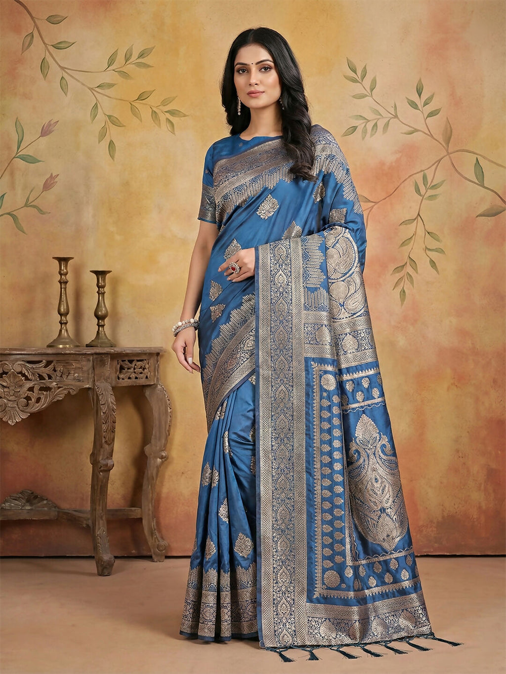 Shree Shyam Fashion Sky Blue Silk Blend Saree