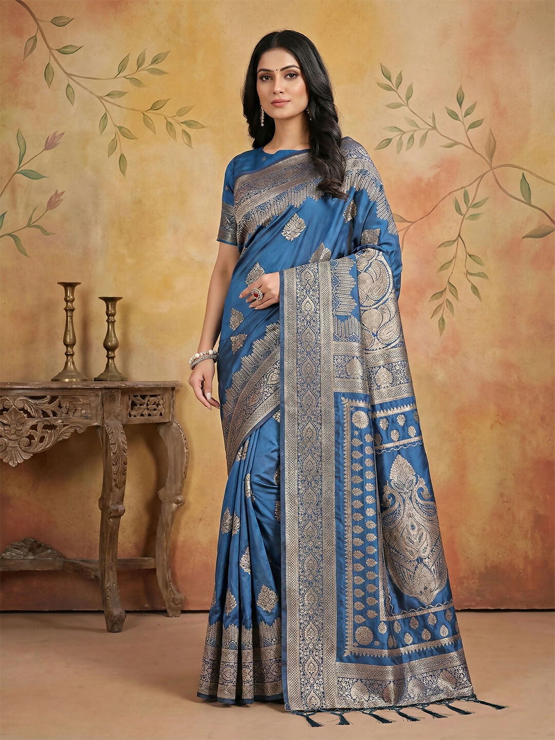 Shree Shyam Fashion Sky Blue Silk Blend Saree