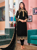 Myra Black Heavy Faux Georgette Embroidered Churidar Suit