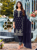 Myra Navy Blue Heavy Faux Georgette Embroidered Pant Style Suit