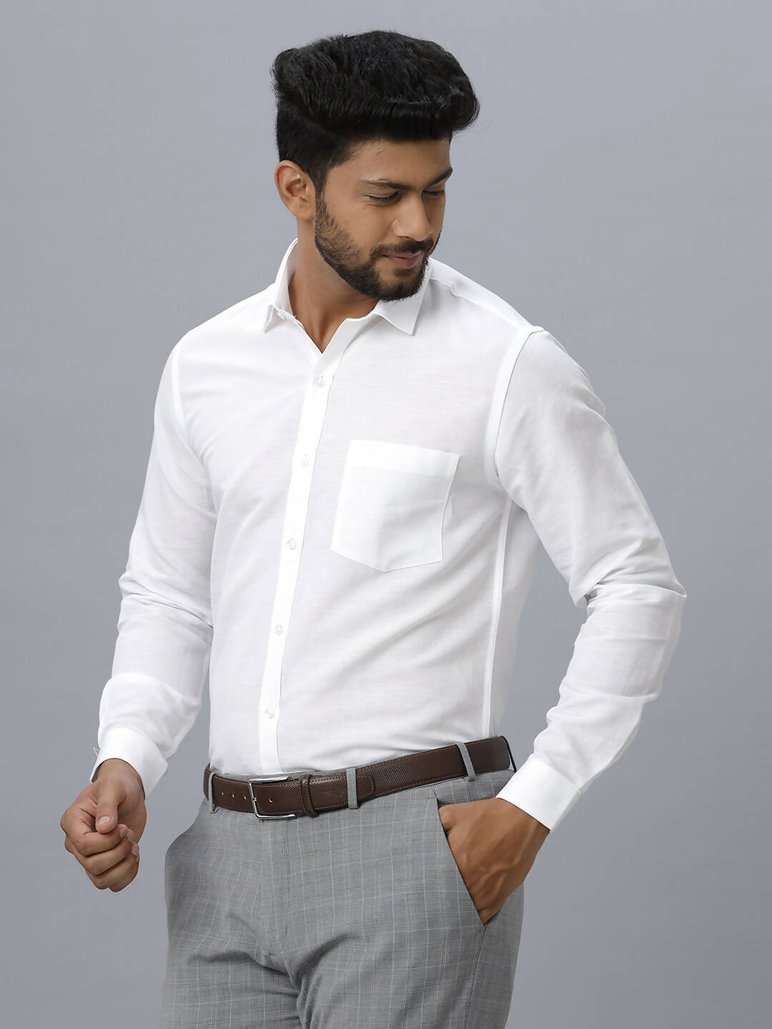 Ramraj Cotton Mens Full Sleeve Formal 100 % Cotton White Shirt