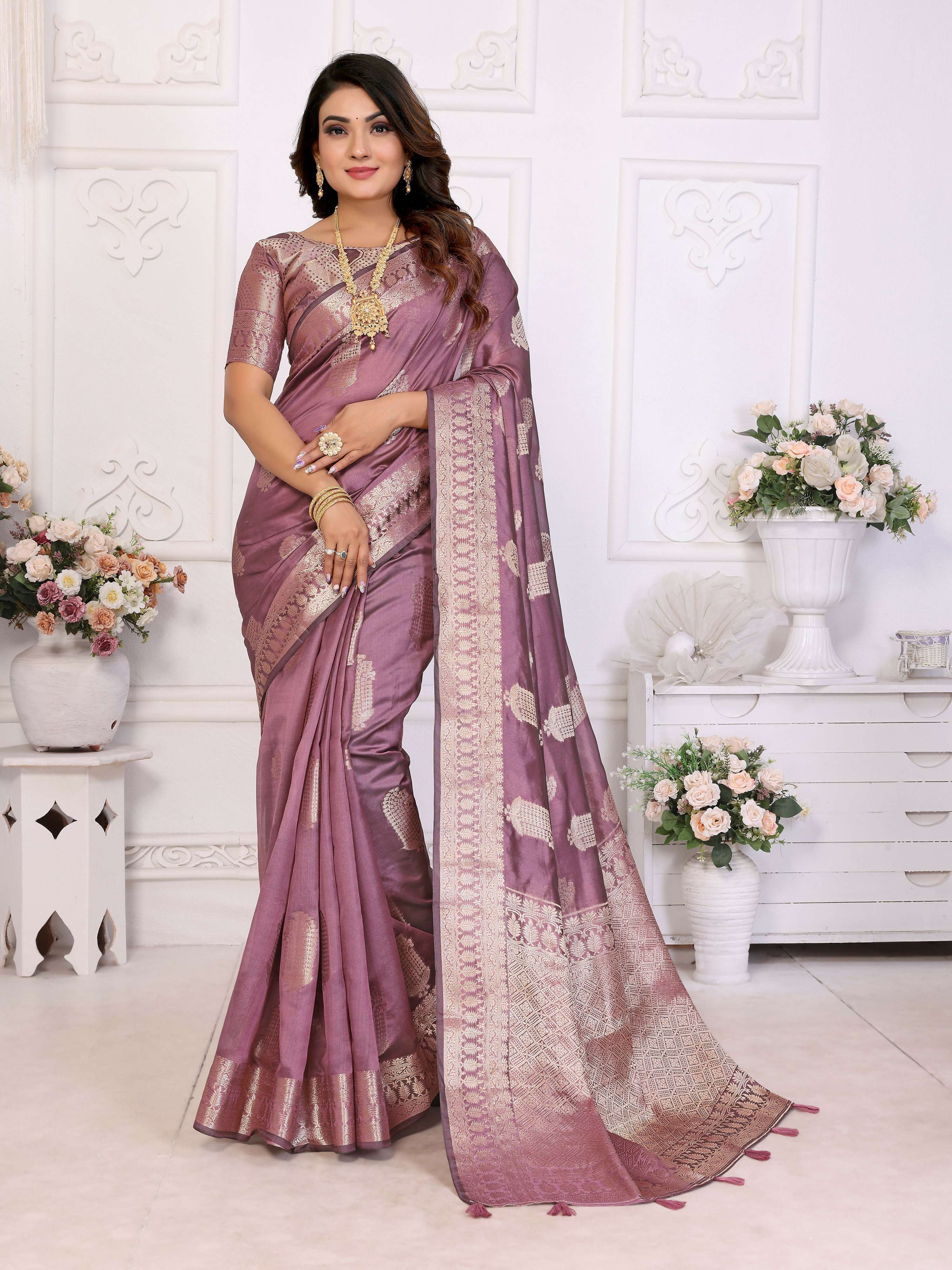 Aastha Fashion Purple Soft Organza Silk Weaving Saree