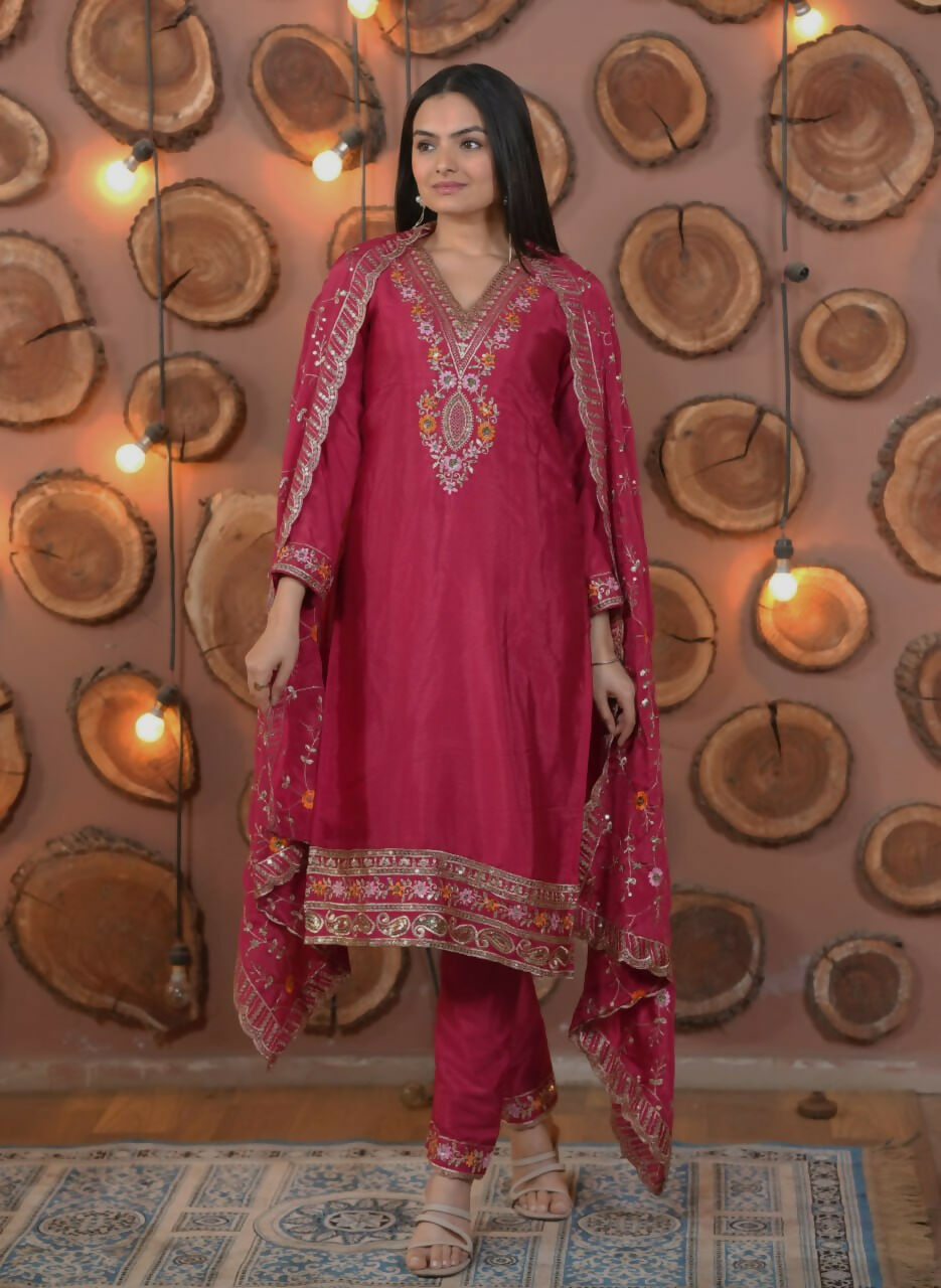 Joban Fashion Pink Silk Embroidered Kurti Set