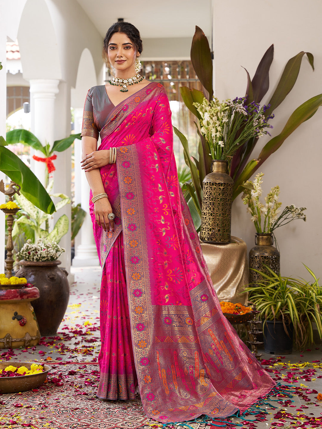 Anaita Magenta Silk Woven Saree With Blouse