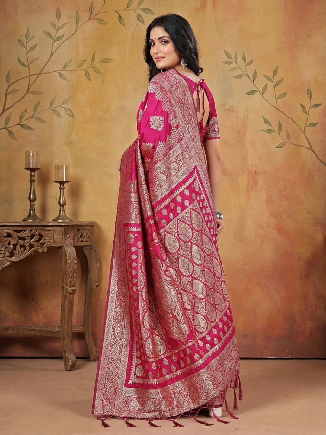 Anaita Magenta Silk Blend Woven Saree With Blouse