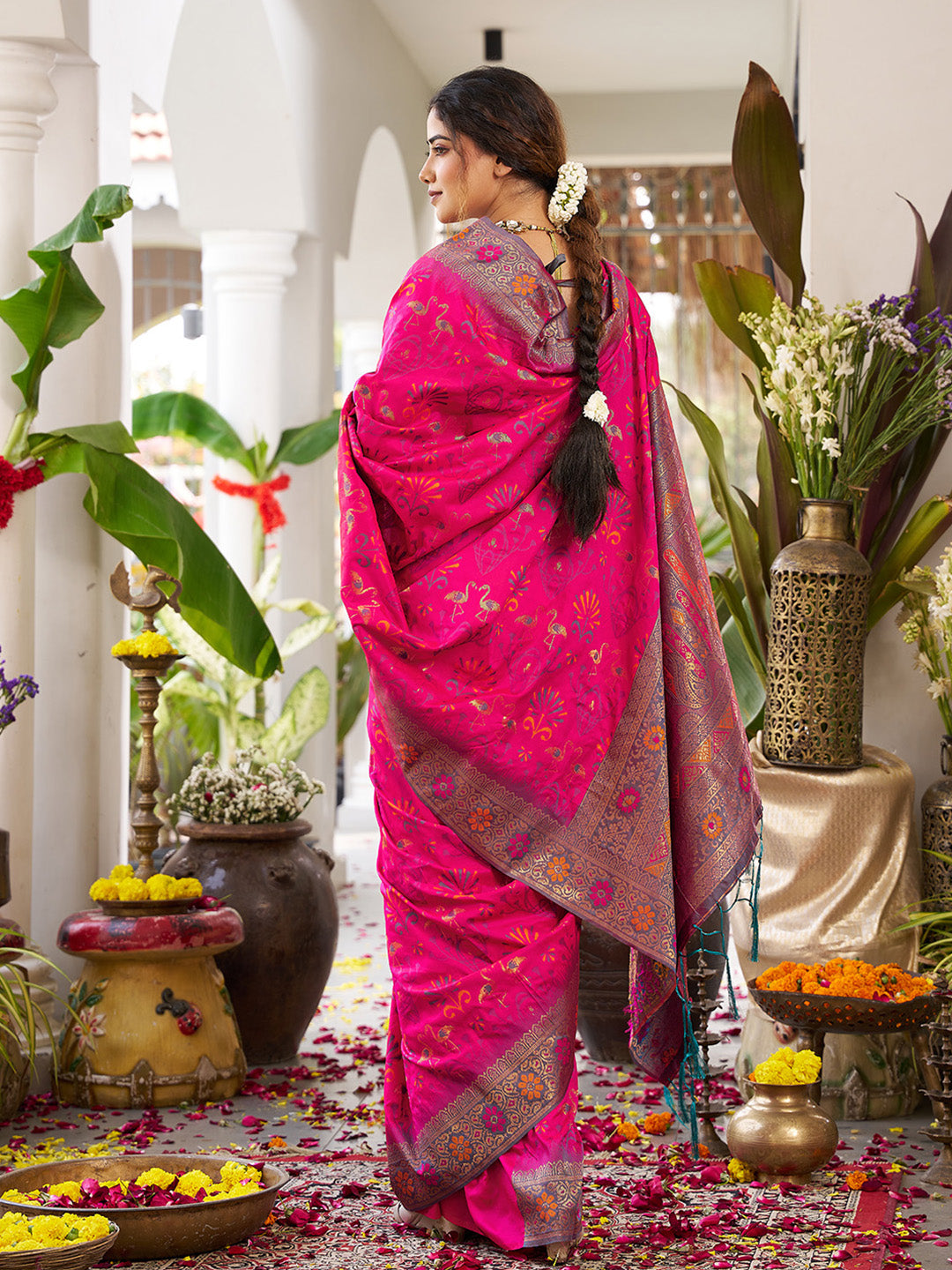 Anaita Magenta Silk Woven Saree With Blouse