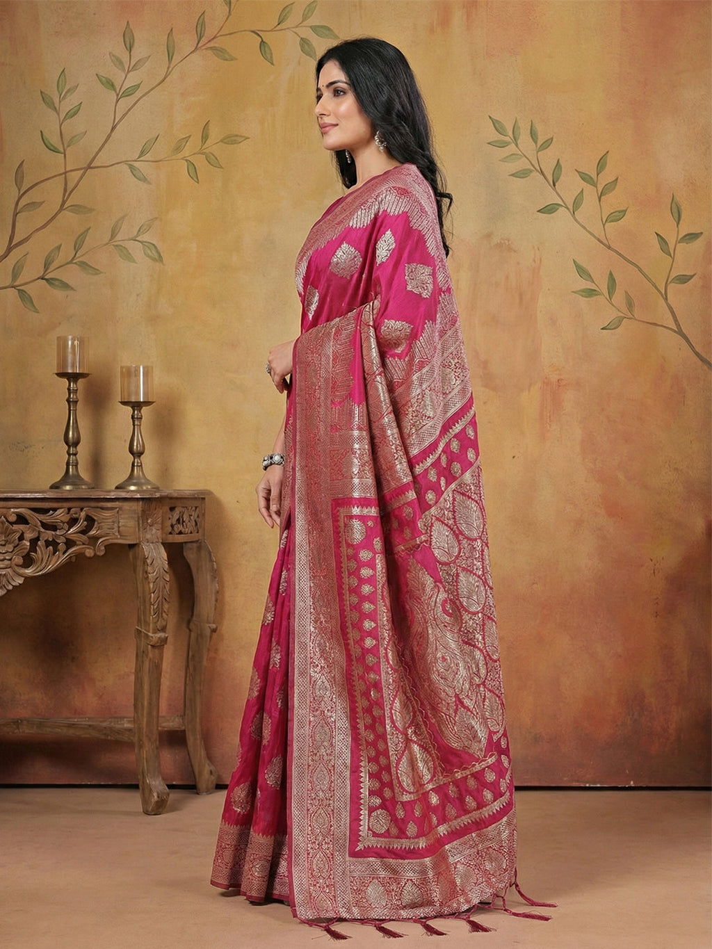Anaita Magenta Silk Blend Woven Saree With Blouse