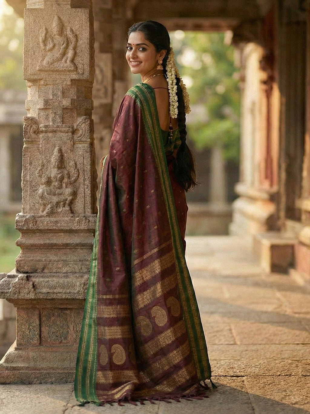 Anaita Maroon Silk Woven Saree With Blouse