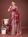 Anaita Maroon Banarasi Silk Woven Work Saree With Blouse