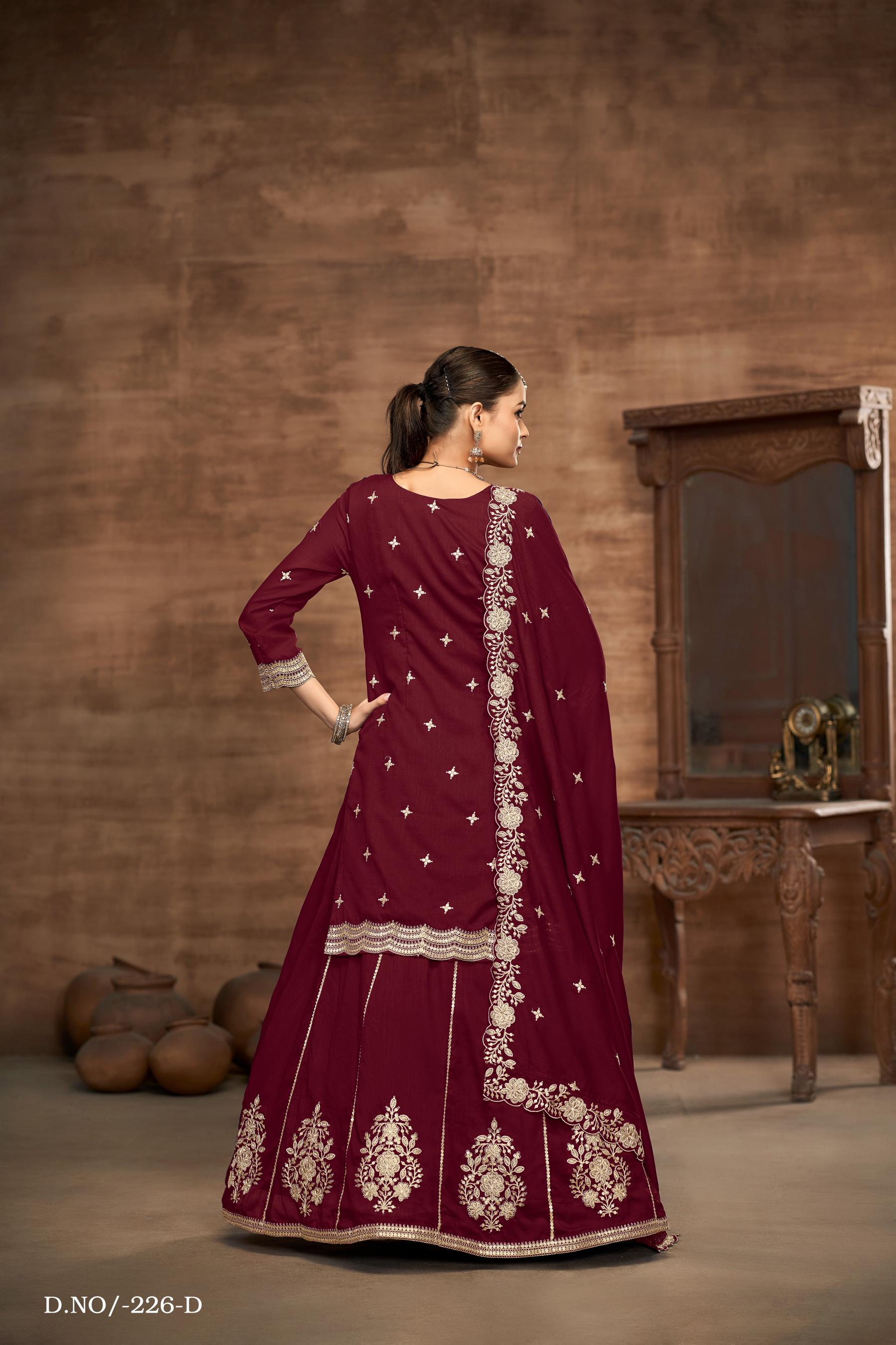 Anaita Violet Premium Embroidered Vichitra Silk Lehenga Style Suit