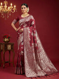 Anaita Maroon Silk Blend Woven Saree With Blouse