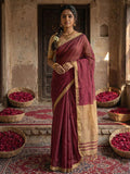 Anaita Maroon Cotton Printed Saree With Blouse