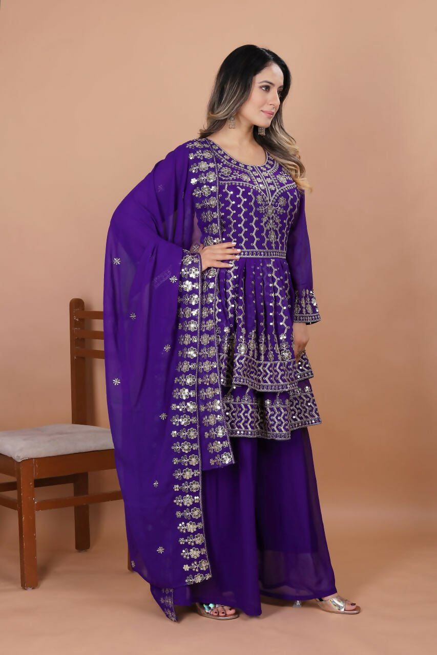Joban Fashion Purple Georgette Embroidered Sharara Set