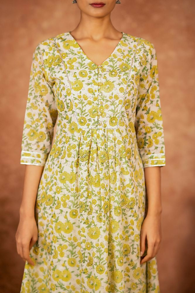 Joban Fashion Yellow Hand Block Printed Cotton Suit Set