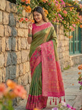 Anaita Mehendi Pochampally Printed Saree With Blouse