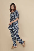 Breathables Women’S Loungewear Kaftan Cotton Blue Geometric Print Co-Ord Set