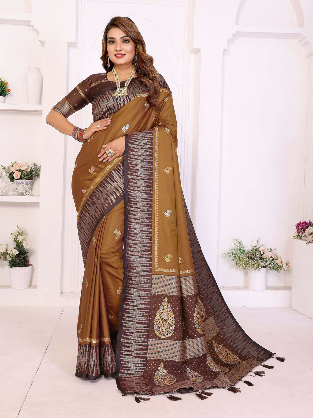Aastha Fashion Brown South Soft Silk Zari Weaving Saree
