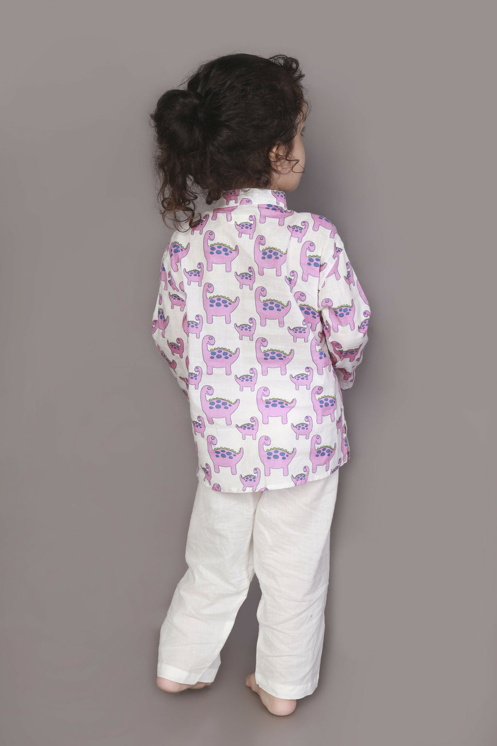 Breathables Kids Boys & Girls Cotton Night Suit – Purple Dinosaur Print Kurta & Pyjama Co-Ord Set