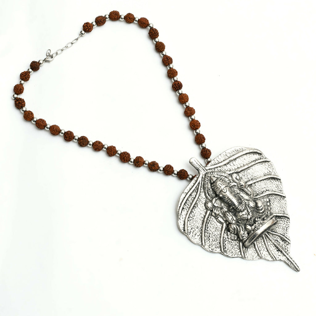 Mominos Fashion Johar Kamal Oxidised Silver-Plated Brass Finish Ganesha Long Necklace For Women