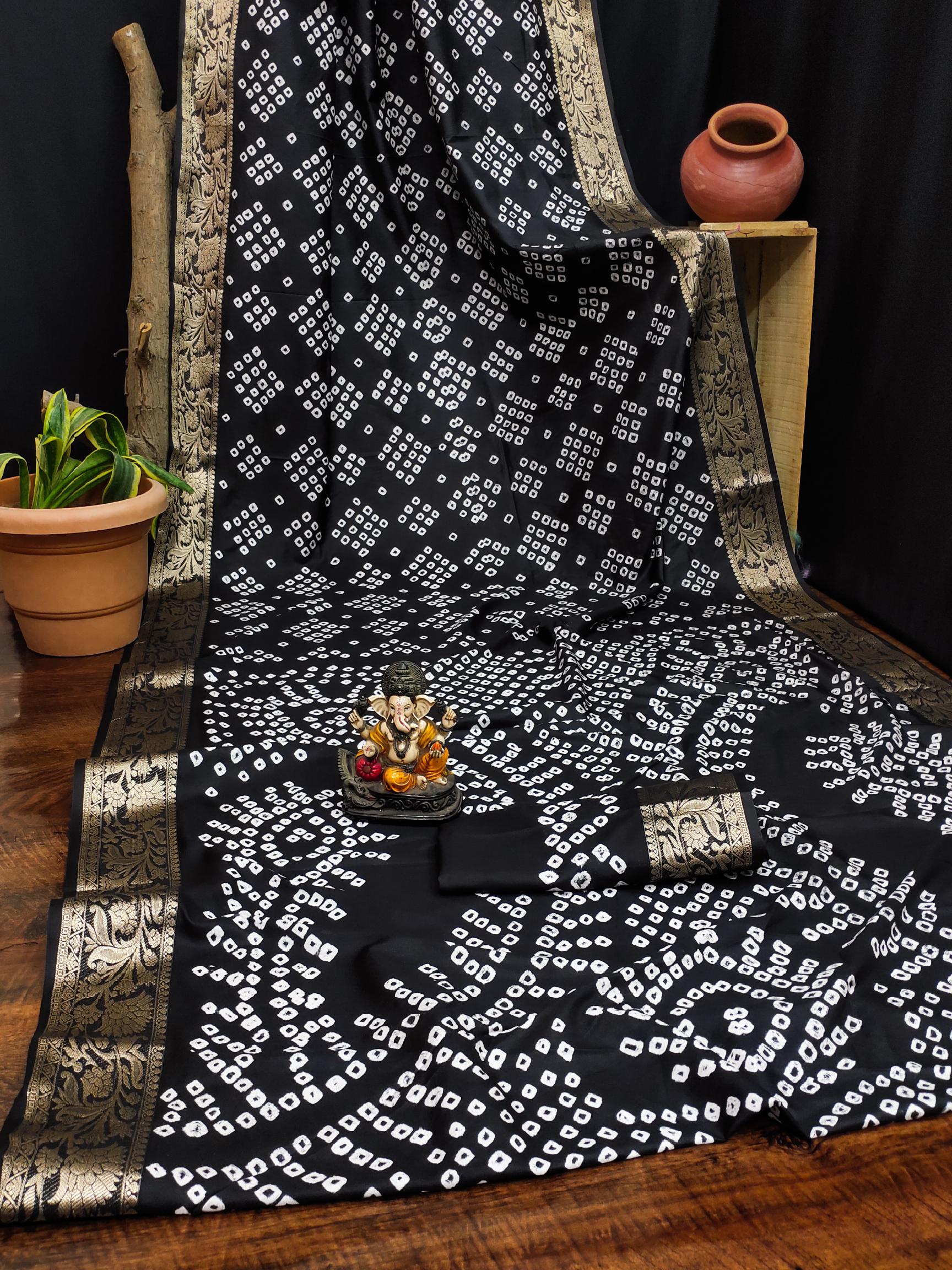Anaita Black Pure Bandhej Silk Saree With Zari Weaving Work