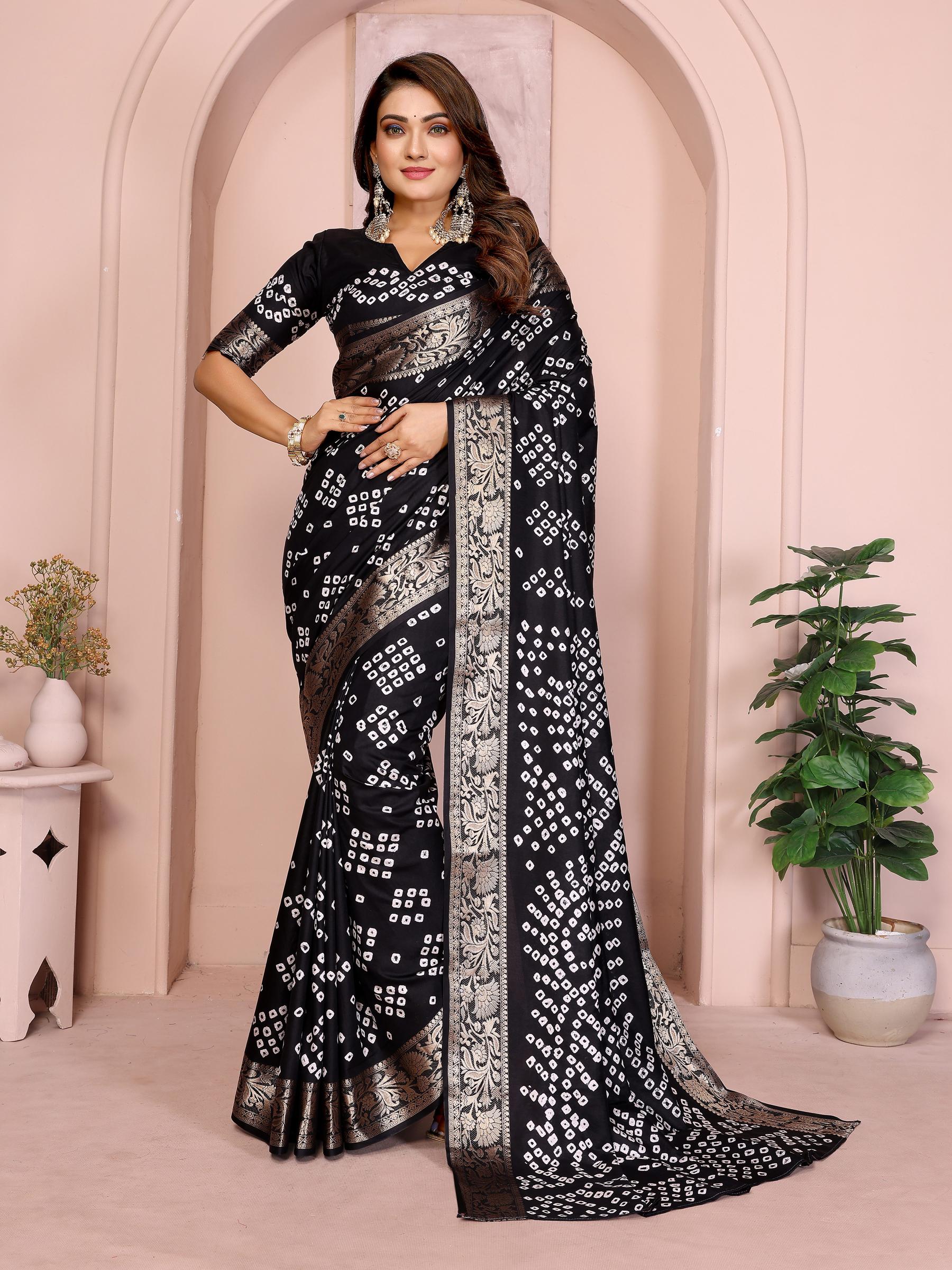 Anaita Black Pure Bandhej Silk Saree With Zari Weaving Work
