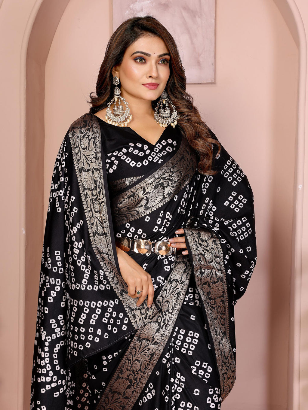 Anaita Black Pure Bandhej Silk Saree With Zari Weaving Work