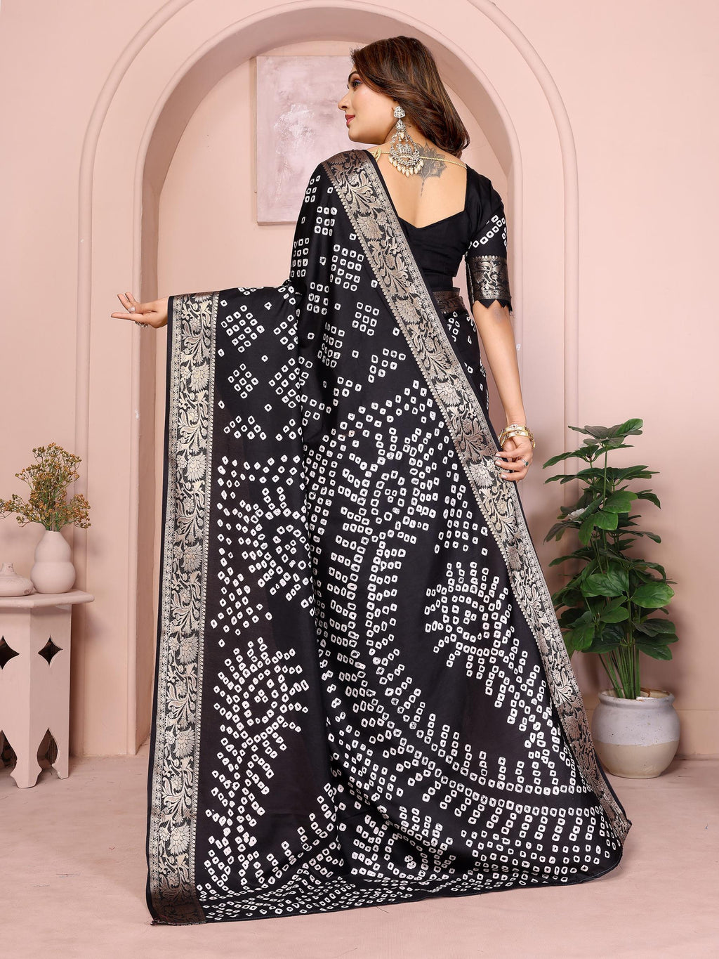 Anaita Black Pure Bandhej Silk Saree With Zari Weaving Work