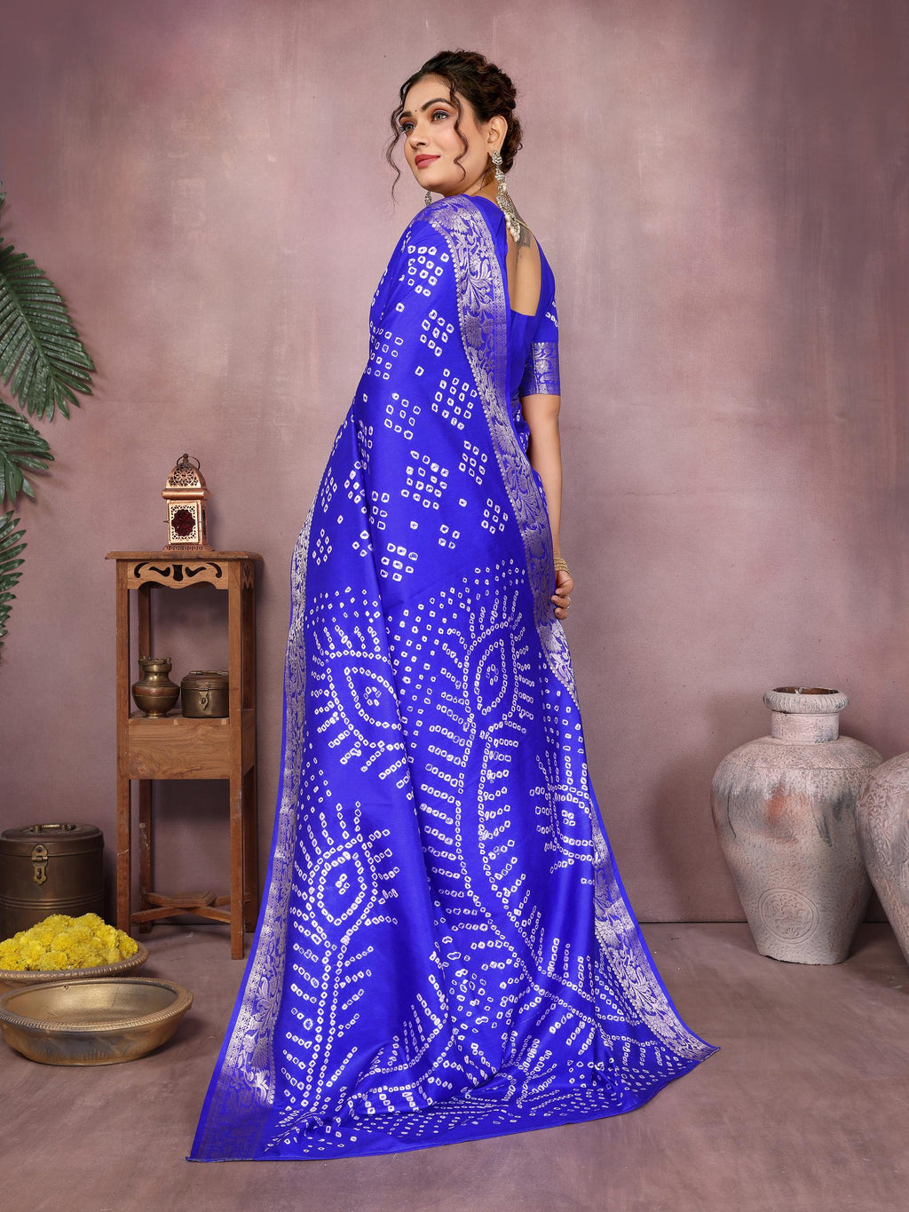 Anaita Blue Pure Bandhej Silk Saree With Zari Weaving Work