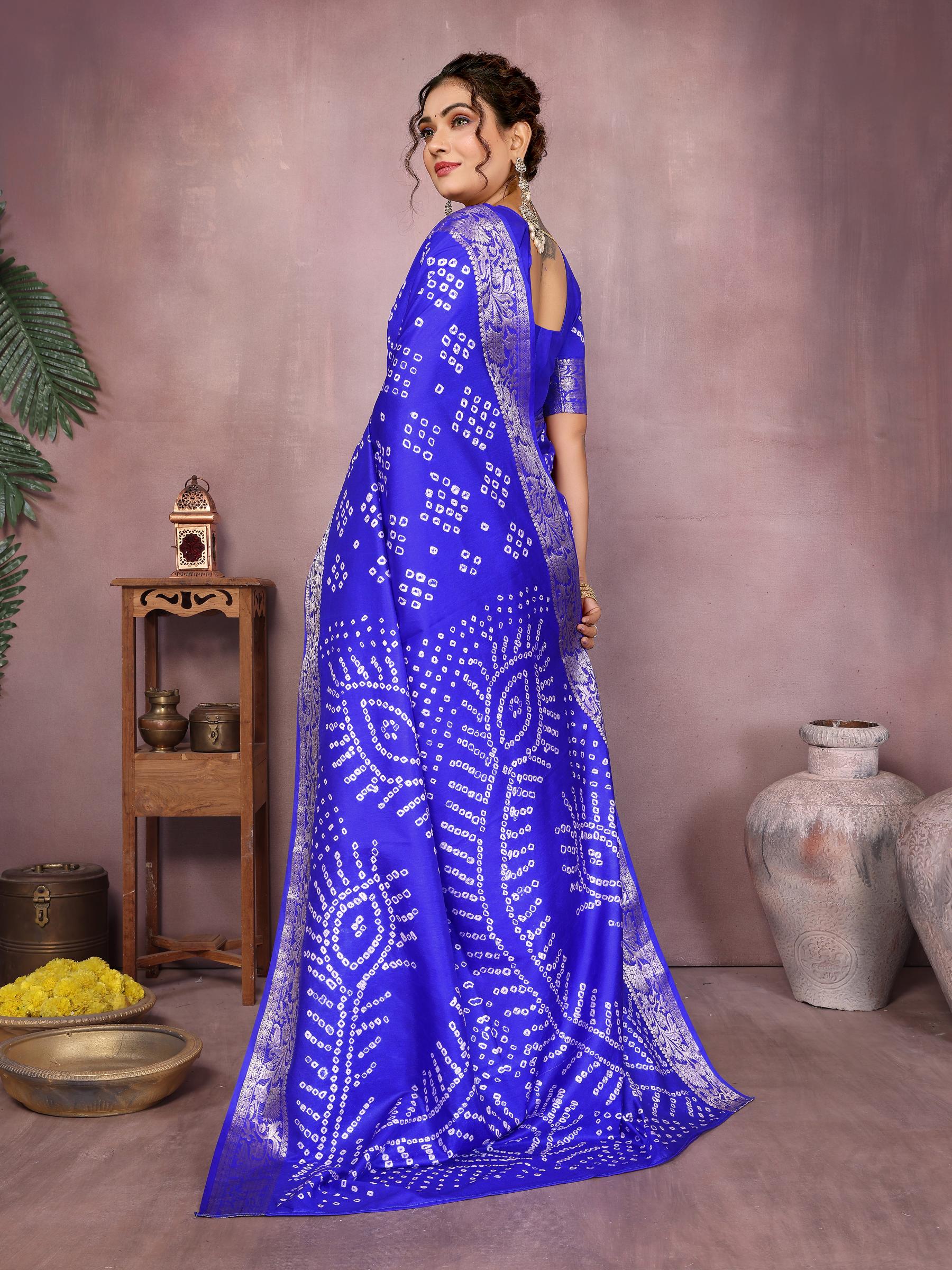 Anaita Blue Pure Bandhej Silk Saree With Zari Weaving Work