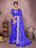 Anaita Blue Pure Bandhej Silk Saree With Zari Weaving Work