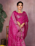 Anaita Magenta Pure Bandhej Silk Saree With Zari Weaving Work