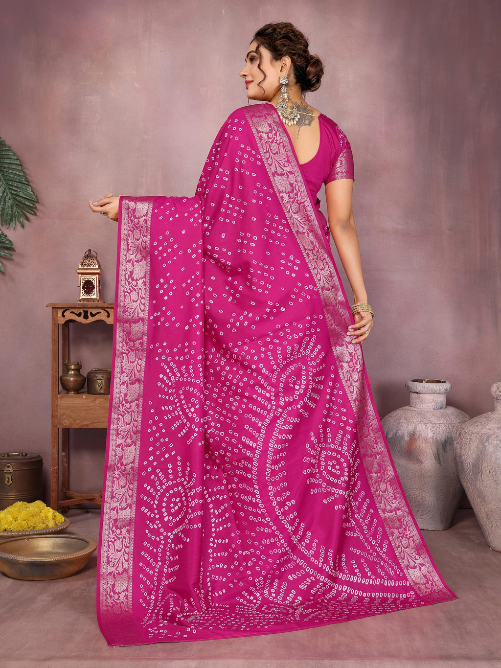 Anaita Magenta Pure Bandhej Silk Saree With Zari Weaving Work