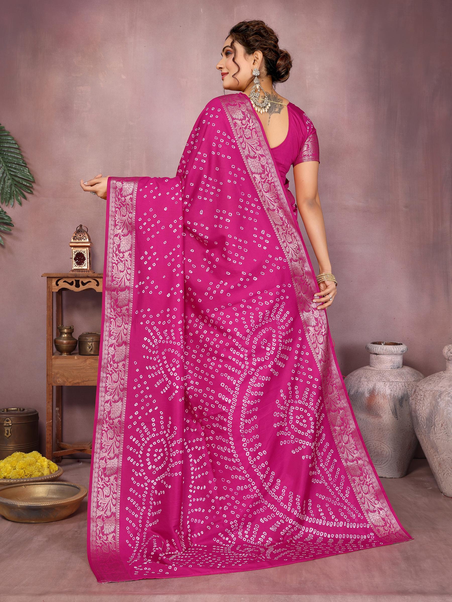 Anaita Magenta Pure Bandhej Silk Saree With Zari Weaving Work