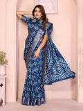 Anaita Navy Pure Bandhej Silk Saree With Zari Weaving Work